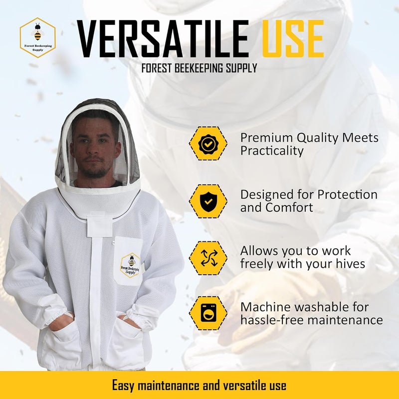 FOREST BEEKEEPING SUPPLY - Ventilated Bee Jacket with Fencing Veil Hood - Ultra Light Air Mesh Beekeeper Jacket - Image 2